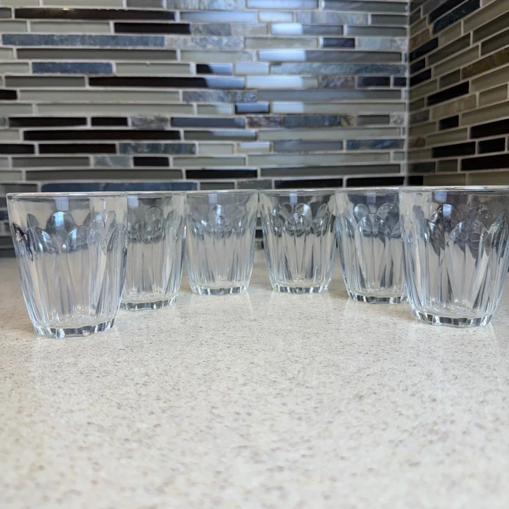 VTG Vetravir Italy Clear Glass Juice Glasses Set of 6 Paneled Scalloped Art Deco